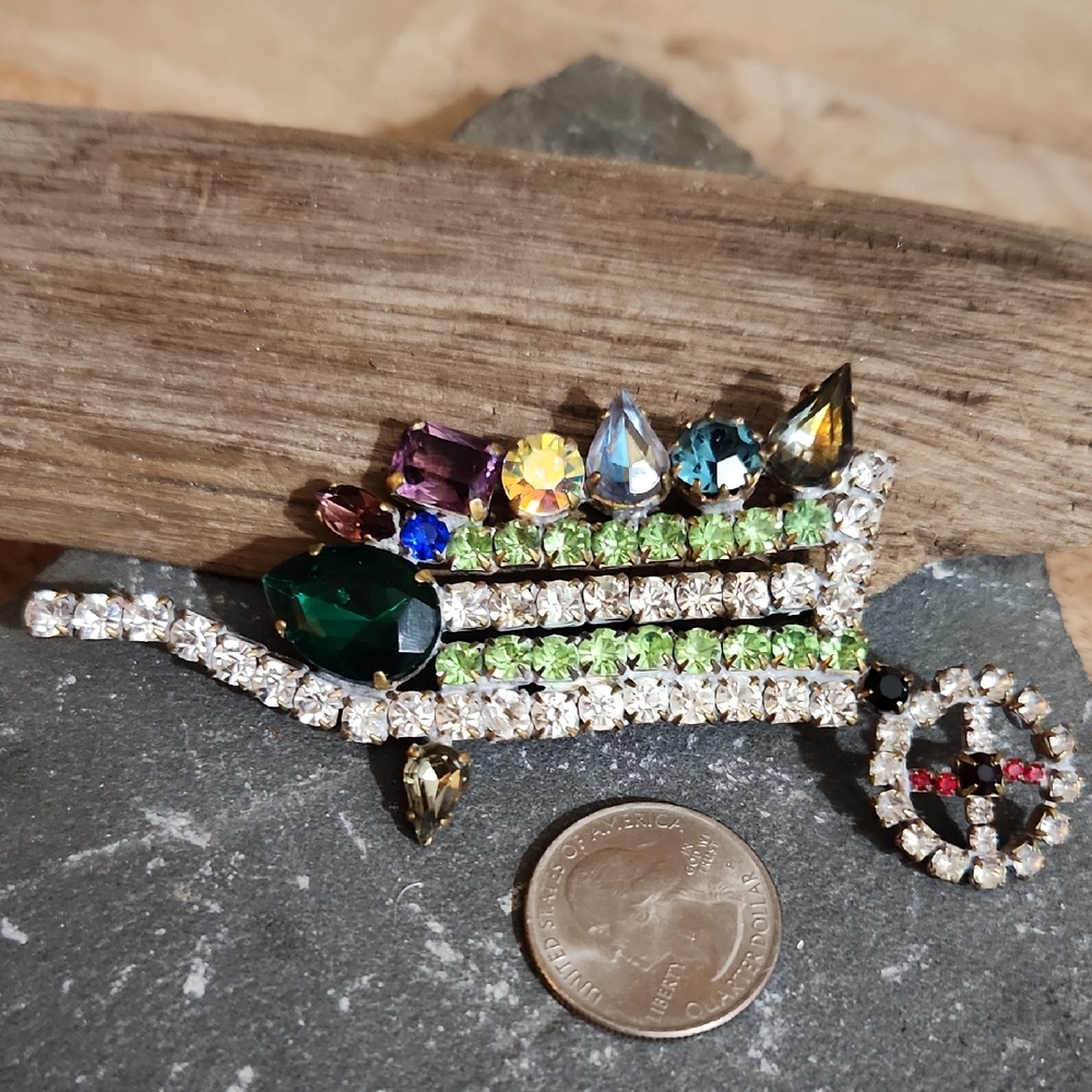 Vintage Wheelbarrow Brooch. Beautiful And Unique